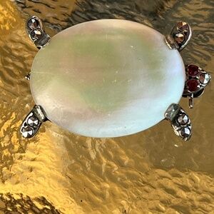 Vintage Turtle Brooch Pin Mother Of Pearl. M Germany Sterling Silver